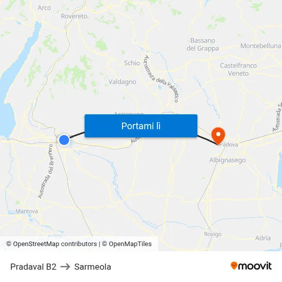 Pradaval B2 to Sarmeola map