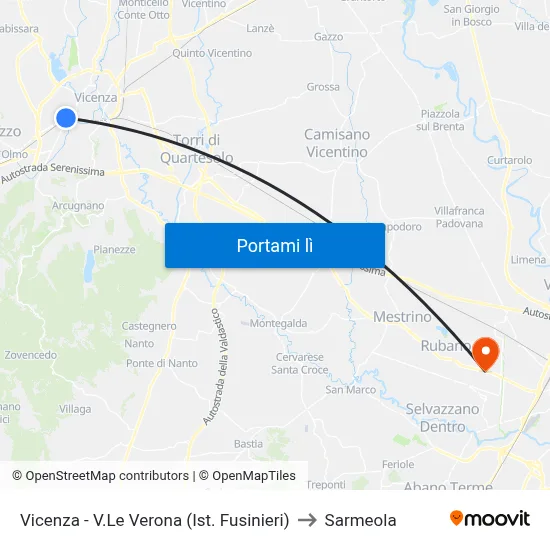 Vicenza - V.Le Verona (Ist. Fusinieri) to Sarmeola map