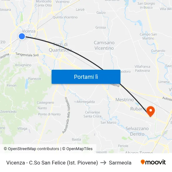 Vicenza - C.So San Felice (Ist. Piovene) to Sarmeola map