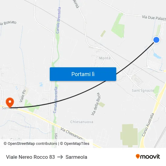 Viale Nereo Rocco 83 to Sarmeola map