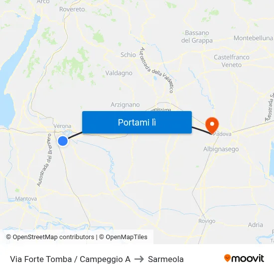 Via Forte Tomba / Campeggio A to Sarmeola map