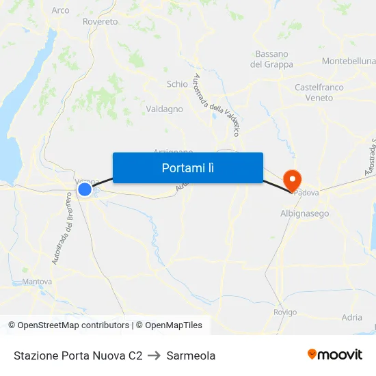 Stazione Porta Nuova C2 to Sarmeola map