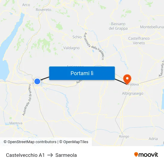 Castelvecchio A1 to Sarmeola map