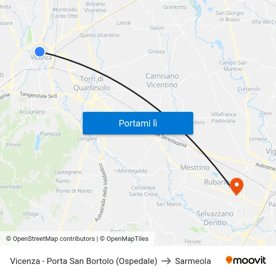 Vicenza - Porta San Bortolo (Ospedale) to Sarmeola map