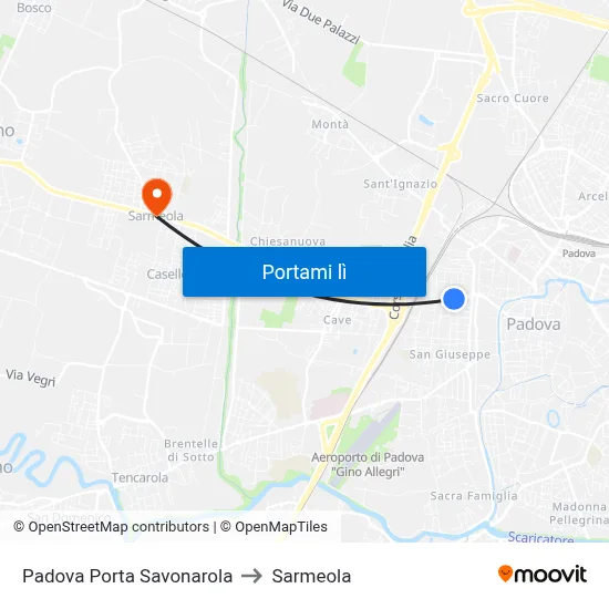 Padova Porta Savonarola to Sarmeola map
