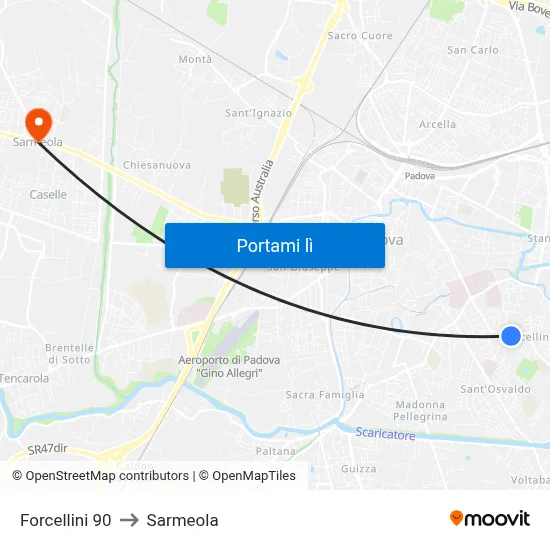Forcellini 90 to Sarmeola map