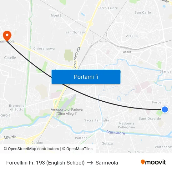 Forcellini Fr. 193 (English School) to Sarmeola map