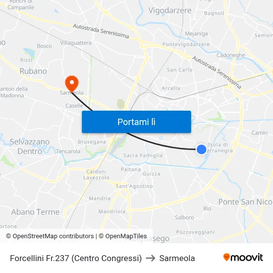 Forcellini Fr.237 (Centro Congressi) to Sarmeola map