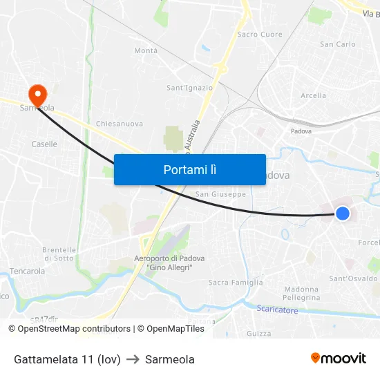 Gattamelata 11 (Iov) to Sarmeola map