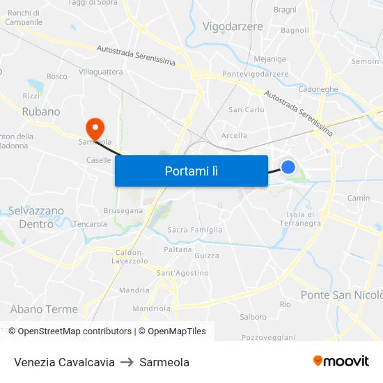 Venezia Cavalcavia to Sarmeola map