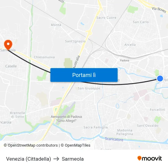 Venezia (Cittadella) to Sarmeola map
