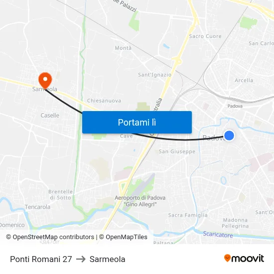 Ponti Romani 27 to Sarmeola map