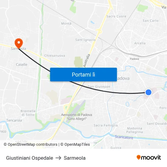 Giustiniani Ospedale to Sarmeola map