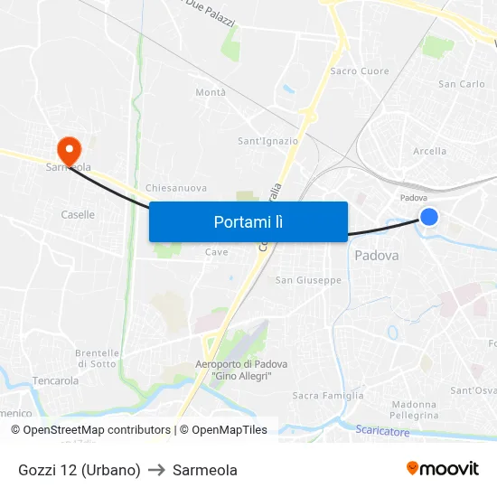 Gozzi 12 (Urbano) to Sarmeola map