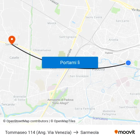 Tommaseo 114 (Ang. Via Venezia) to Sarmeola map