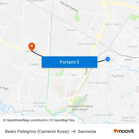 Beato Pellegrino (Camerini Rossi) to Sarmeola map