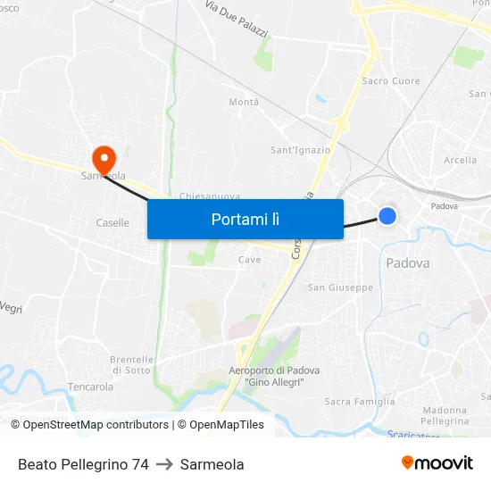 Beato Pellegrino 74 to Sarmeola map