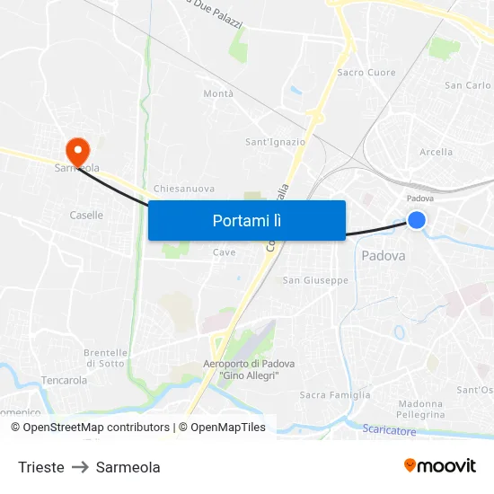 Trieste to Sarmeola map