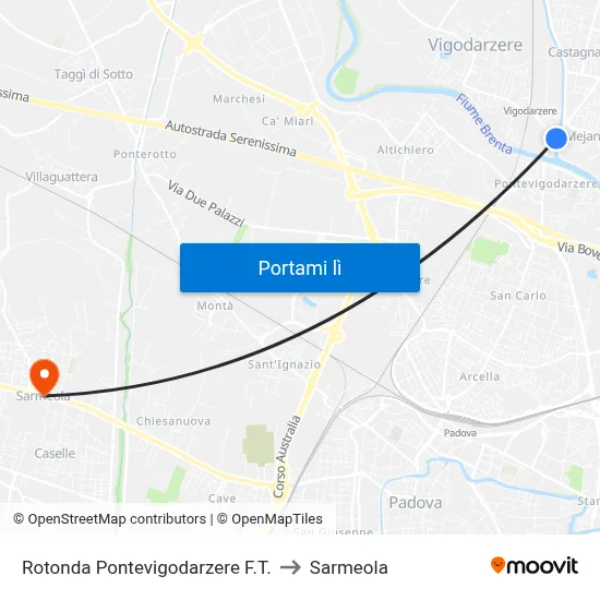 Rotonda Pontevigodarzere F.T. to Sarmeola map