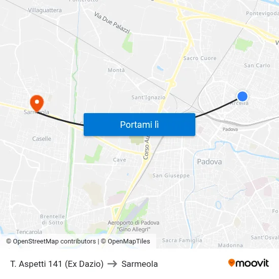 T. Aspetti 141 (Ex Dazio) to Sarmeola map
