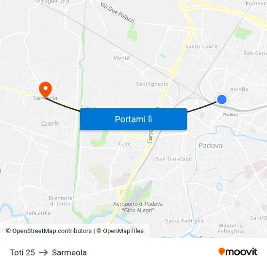 Toti 25 to Sarmeola map