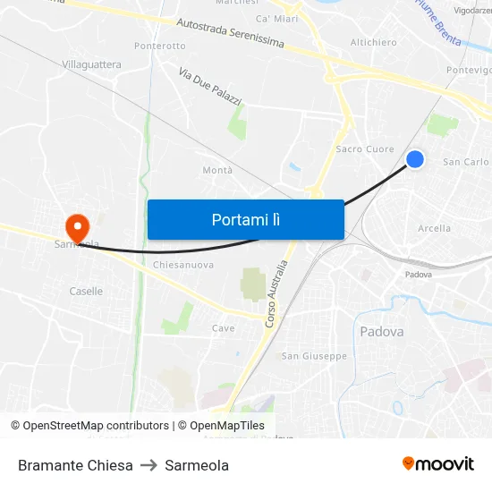 Bramante Chiesa to Sarmeola map