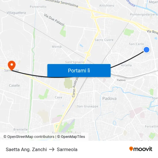 Saetta Ang. Zanchi to Sarmeola map