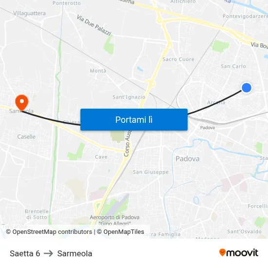 Saetta 6 to Sarmeola map