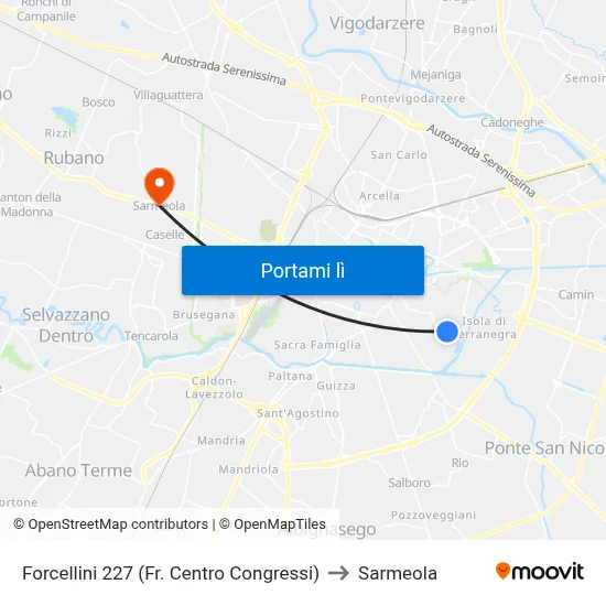 Forcellini 227 (Fr. Centro Congressi) to Sarmeola map