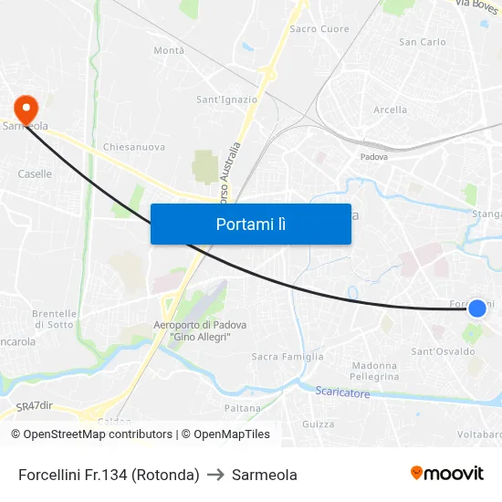 Forcellini Fr.134  (Rotonda) to Sarmeola map