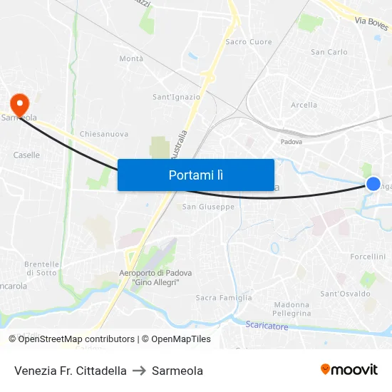 Venezia Fr. Cittadella to Sarmeola map