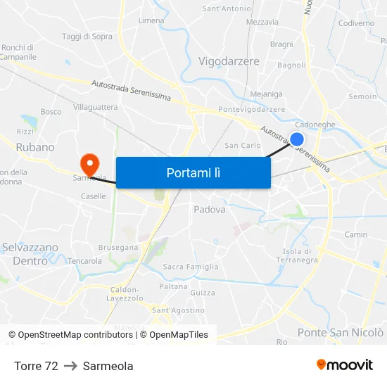 Torre 72 to Sarmeola map
