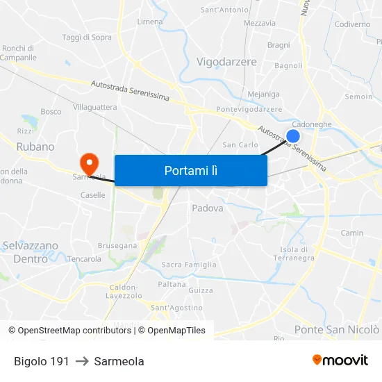 Bigolo 191 to Sarmeola map