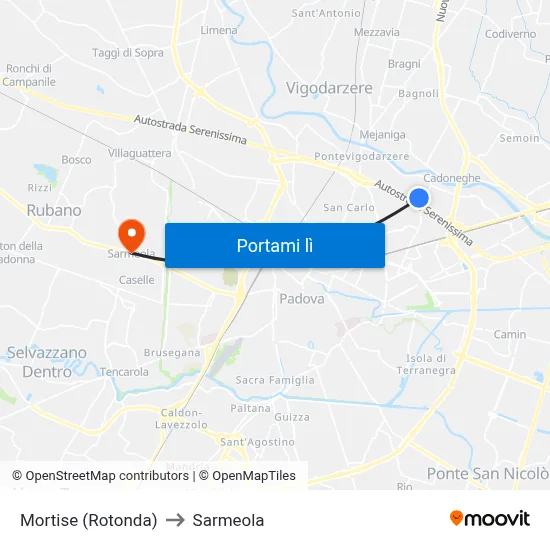Mortise (Rotonda) to Sarmeola map