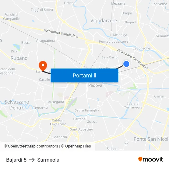 Bajardi 5 to Sarmeola map