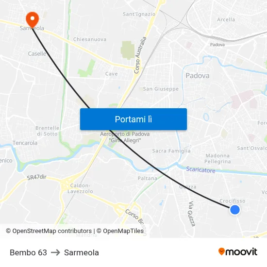 Bembo 63 to Sarmeola map