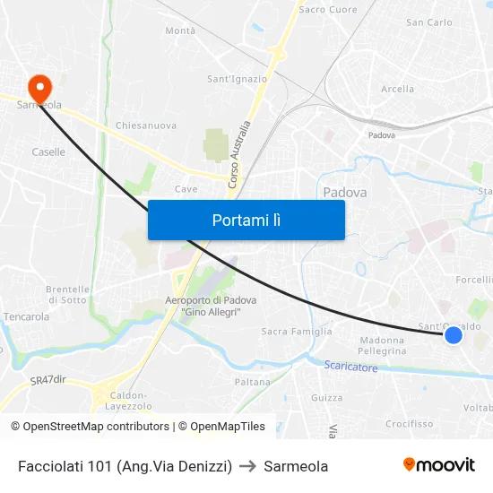 Facciolati 101 (Ang.Via Denizzi) to Sarmeola map