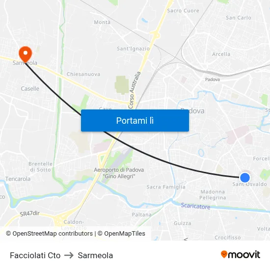 Facciolati Cto to Sarmeola map