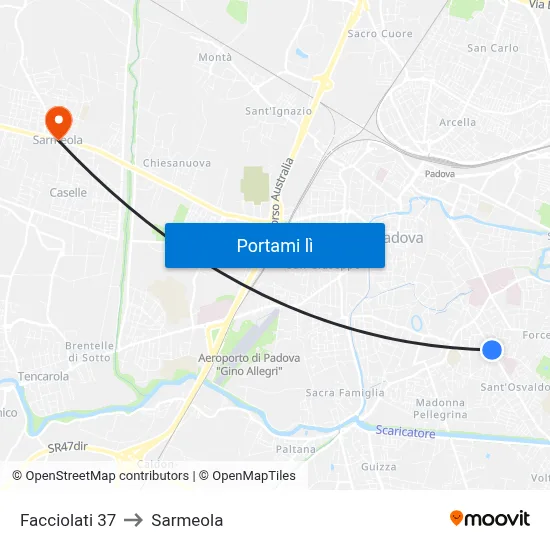 Facciolati 37 to Sarmeola map