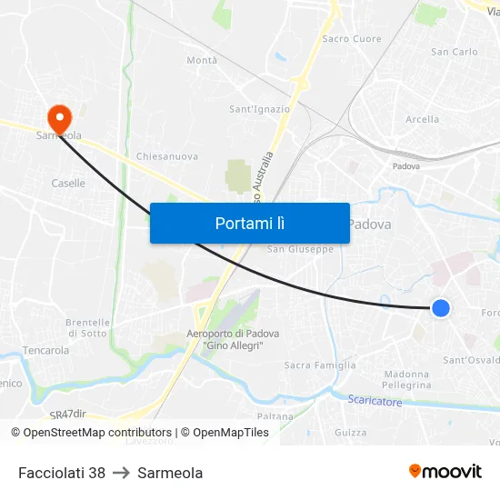 Facciolati 38 to Sarmeola map