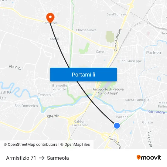 Armistizio 71 to Sarmeola map