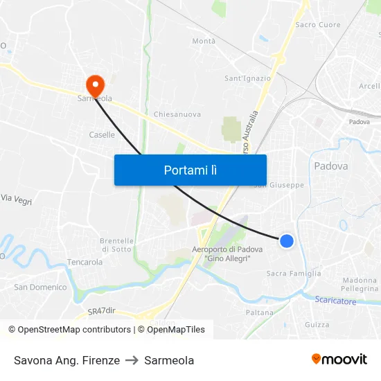 Savona Ang. Firenze to Sarmeola map
