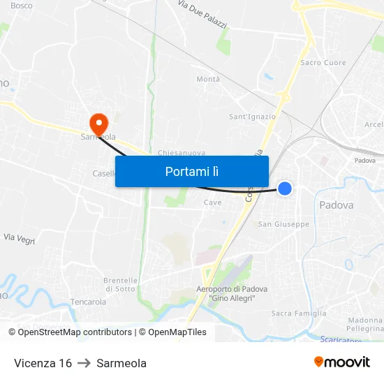 Vicenza 16 to Sarmeola map