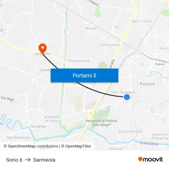 Sorio 6 to Sarmeola map