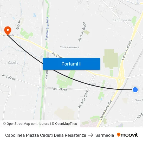 Capolinea Piazza Caduti Della Resistenza to Sarmeola map