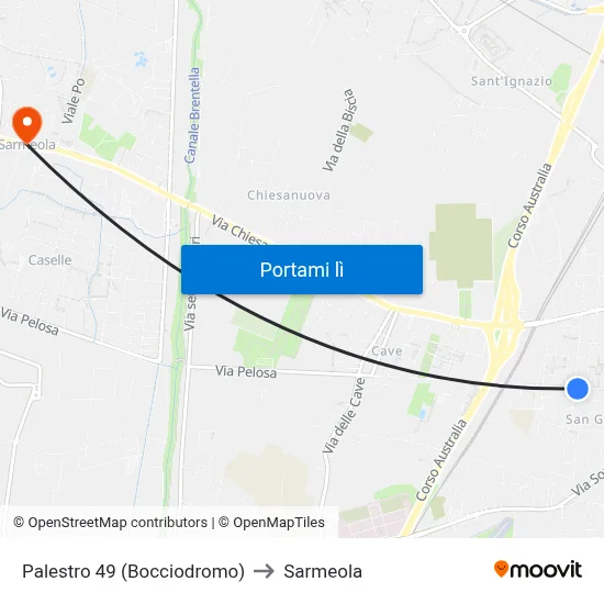 Palestro 49 (Bocciodromo) to Sarmeola map