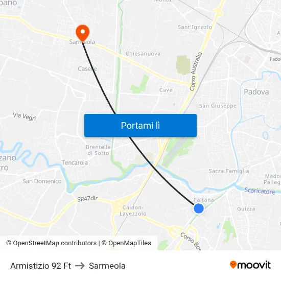 Armistizio 92 Ft to Sarmeola map