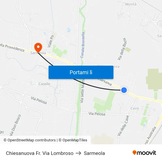 Chiesanuova Fr. Via Lombroso to Sarmeola map