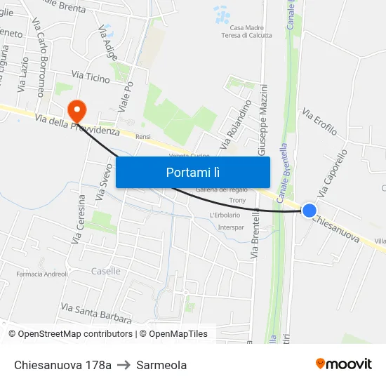 Chiesanuova 178a to Sarmeola map