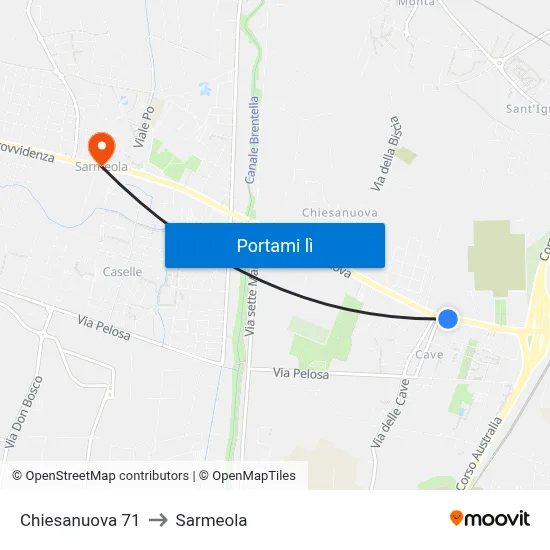Chiesanuova 71 to Sarmeola map